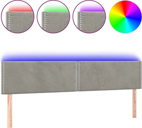 vidaXL világosszürke bársony LED-es fejtámla 200x5x78/88 cm