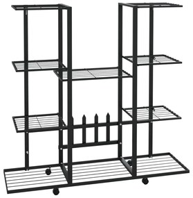 fekete vas virágtartó állvány kerekekkel 94,5 x 24,5 x 91,5 cm