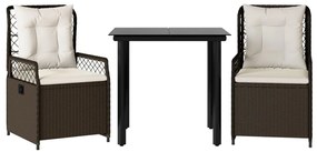 3 részes barna polyrattan kerti étkezőgarnitúra párnával