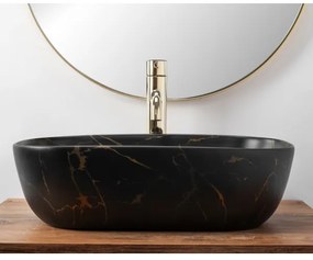 REA-U8908 - Ráültethető mosdó BELINDA 33,5x46,5 cm kerámia/fekete/márványmintás dekor