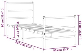 fehér fém ágykeret fej- és lábtámlával 80 x 200 cm