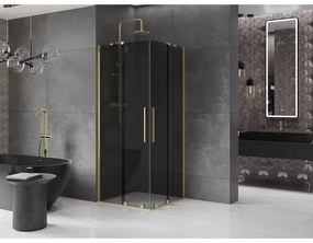 Mexen Velar Duo, zuhanykabin tolóajtóval 90 x 90 cm, 8mm szürke üveg, arany matt, 871-090-090-42-55