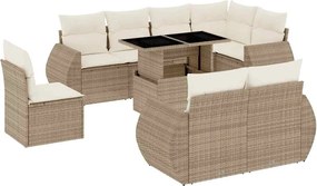 vidaXL 9 részes bézs polyrattan kerti ülőgarnitúra párnákkal
