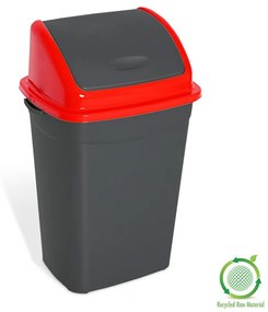 Billenőfedeles szemetes kuka, műanyag, antracit/piros, 50 L