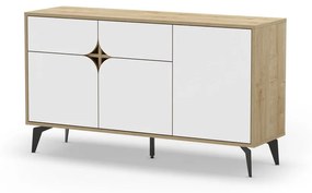 Fehér-natúr színű alacsony komód tölgyfa dekorral 140x79 cm Nola – Marckeric
