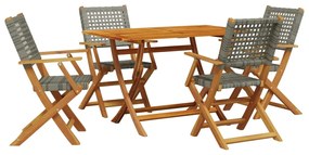 vidaXL 5 részes szürke polyrattan és tömör fa kerti étkezőgarnitúra