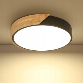 Lampa Sufitowa Plafon Led Czarny Drewno Okragly Nowoczesny 30W 3000K