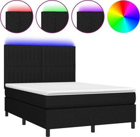 vidaXL fekete szövet rugós és LED-es ágy matraccal 140x190 cm