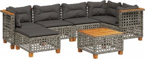 vidaXL 7 részes szürke polyrattan kerti ülőgarnitúra párnákkal