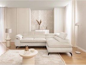 Krémszínű kordbársony sarokkanapé (jobb oldali-L alakú) Marbeya – Ropez