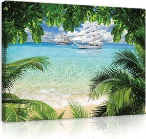 Vászonkép 100x75 Trópusi paradicsom tengerpart óceán tenger vitorlás pálmafák pihenés