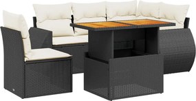 vidaXL 6 részes fekete polyrattan kerti ülőgarnitúra párnákkal