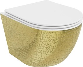 Mexen Lena Rimless WC csésze lassan záródó slim duroplast üléssel, fehér/arany pikkely minta - 30224008