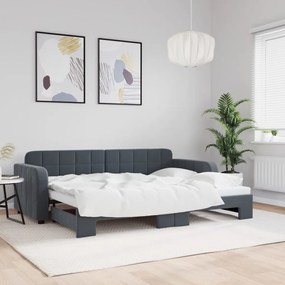 sötétszürke kihúzható bársony heverő 80 x 200 cm