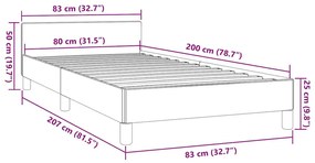 tópszínű szövet ágykeret fejtámlával matrac nélkül 80 x 200 cm
