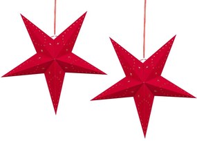 Piros Bársonyborítású LED-es Papírcsillag Kétdarabos Szettben 60 cm MOTTI Beliani