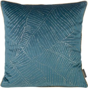 Dekoratív párnahuzat 45x45 sötétkék, arany velúr levélmintás