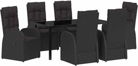 vidaXL Kert étkező szett párnával 7 pcs Fekete polirattan
