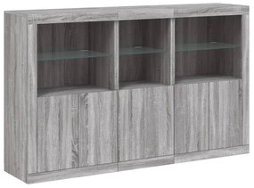 szürke sonoma színű tálalószekrény LED-ekkel 162 x 37 x 100 cm