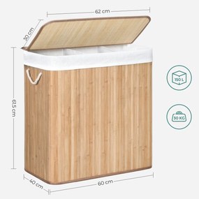 Bambusz kosár szennyestartó 3 rekeszes 3x50L