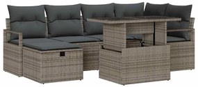 vidaXL Kerti Kanapé Szett párnával tárolóval 7 pcs Szürke Poli rattan