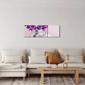 Lila virágok képe (órával) (90x30 cm)