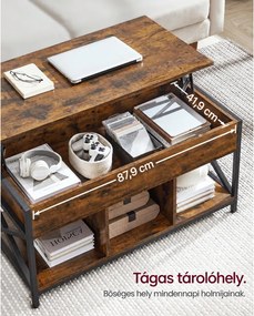 Emelhető tetejű dohányzóasztal 50 × 100 × (49–62 cm), barna és fekete színben