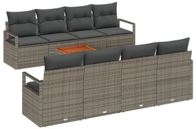 9 Darabos Kerti Kanapé Szett Párnákkal Szürke Poli Rattan Akáciával, 2-Fős Kerti Kanapé Párnákkal Szürke Poli Rattan