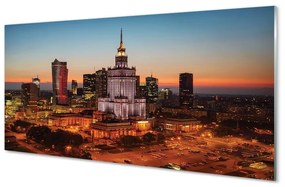Üvegképek Éjszakai panoráma Varsó felhőkarcolók 125x50 cm