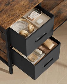 L-alakú íróasztal 2 tágas fiókkal,  állítható tárolópolccal, rusztikus barna