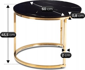 MILANO kerámia dohányzóasztal szett 45/60 cm, fekete márvány/arany
