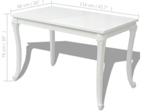 Fehér magasfényű étkezőasztal 116 x 66 x 76 cm