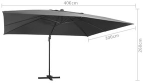 antracit konzolos napernyő LED-del/alumínium rúddal 400x300 cm