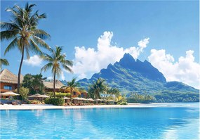 Fotótapéta trópusi tengerpart hegyek pálmafák paradicsomi kilátás nyaralás éghajlat 312 x