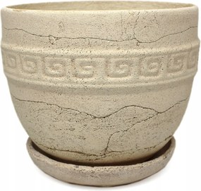 Samott kaspó 13,5 kerámia bézs görög mintás