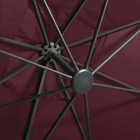 bordóvörös konzolos napernyő rúddal és LED-világítással 300 cm