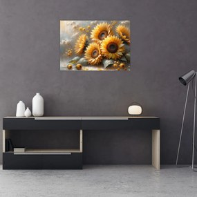 Üveg kép - Napraforgók festménye (70x50 cm)