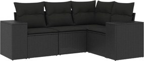 vidaXL 4 részes fekete polyrattan kerti ülőgarnitúra párnákkal