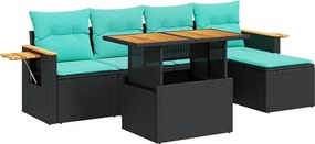 vidaXL 6 részes fekete polyrattan akácfa kerti ülőgarnitúra párnákkal