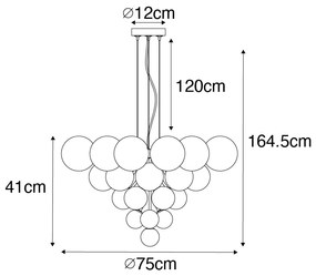 Függőlámpa fekete füstös és tiszta üveggel 13 lámpás - Bonnie
