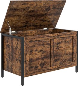 HOMCOM 95L Ipari Stílusú Tároló Láda Biztonsági Zsanérral, Többfunkciós Tároló Pad a Nappaliba és Az Előszobába, 80x40x49cm, Rusztikus Barna | Aosom