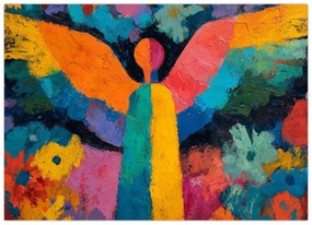 Üveg kép - Absztrakt angyal virágokkal (70x50 cm)