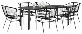vidaXL 7 részes fekete polyrattan üveg kerti étkezőgarnitúra