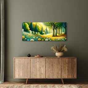 Kép - Falu sárga-zöld színekben (120x50 cm)