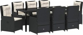 vidaXL Kert étkező szett 9 pcs Fekete polirattan