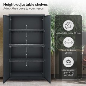 MEGAN fém szekrény – antracit, dupla fiók, 195 cm