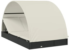2 személyes fekete polyrattan napágy kerek tetővel 213x118x97cm