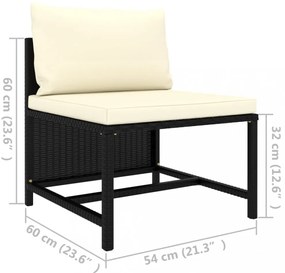 fekete polyrattan elemes középső kanapé párnákkal