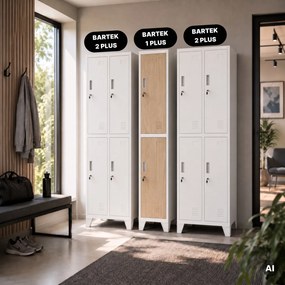 Öltözőszekrény fém munkahelyi mély 2 ajtós fehér/sonoma tölgy, 292x1720x600 mm: BARTEK 1 Plus D600 Eco Design