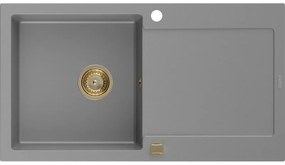 Mexen Leo, gránit mosogató 900x500x190 mm, 1 kamrás, szürke, arany szifonnal, 6501901010-71-G